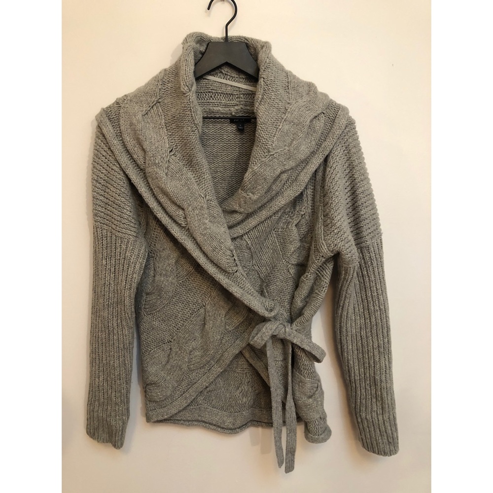 Apt. 9 Grey Cable Shawl Collar Tie Sweater Size L